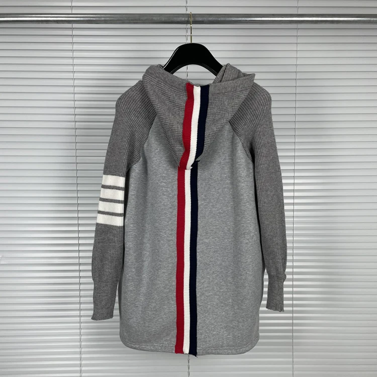 2022 Fashion TB THOM Brand Sweatshirt Women Loose Hooded Zip-up Clothing Patchwork Striped Thick Winter Casual Coat Oversize