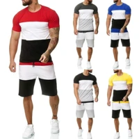 mens sports sets summer tracksuit solid color stitching outfits t shirt shorts suit trend sportswear man clothing 2 pieces