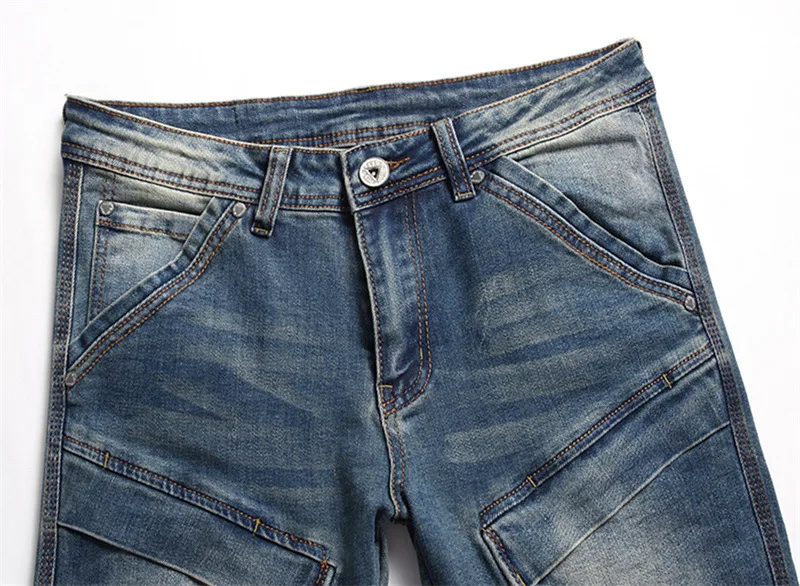 2023 New Fashion Four Seasons Leisure Cotton Bomb Men's Trousers Stitching Collage Tight Small Foot Jeans Men Men Pants  Jeans