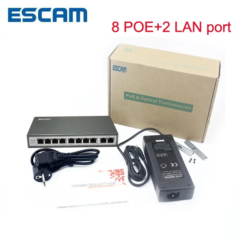 

ESCAM 8CH POE Switch 10/100M 150m Distance 120W DC& 2Lan Port IP Camera CCTV System NVR POE Power Supply Adapter