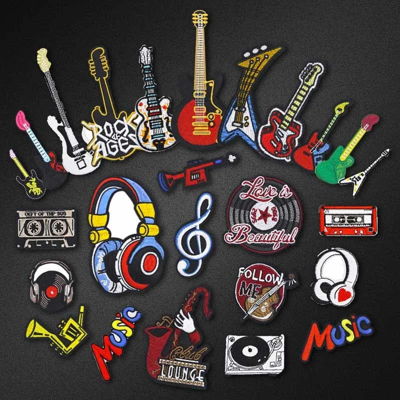 

Phonograph Patch Instrument Notes Guitar tape ukulele patches Embroidery Cloth Sticker DIY Badge Clothes Backpack Decoration