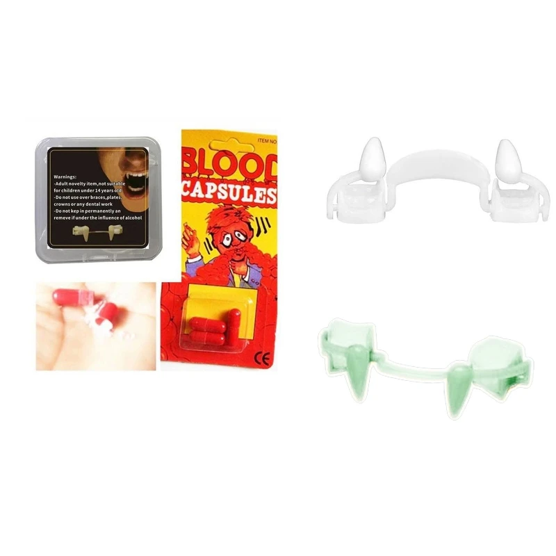 

Vampire False Teeth Retractable Halloween Vampire Fangs Blood Capsules Mouth Safe Glow In The Dark Teeth Luminous Teeth