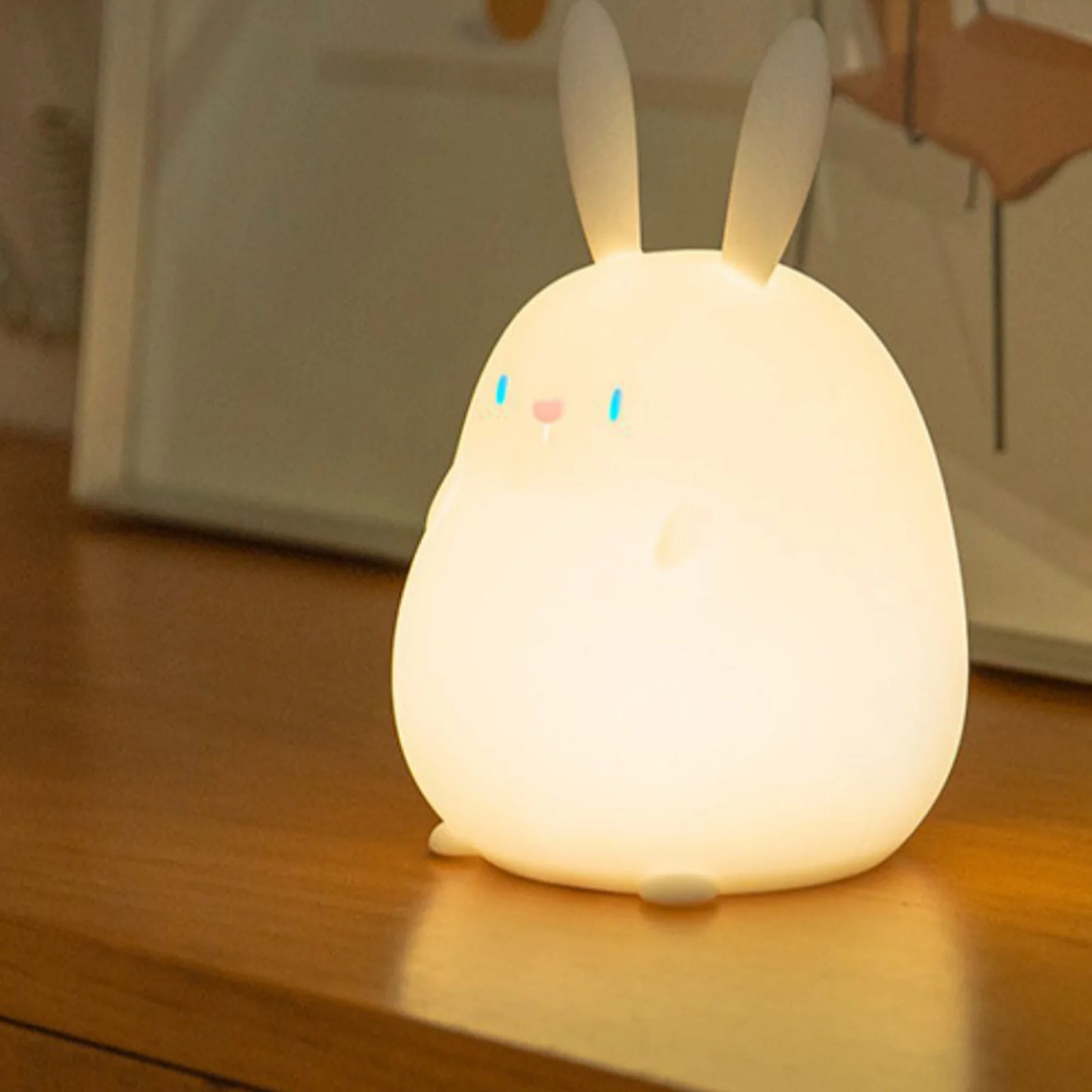 

Светодиодная прикроватная лампа для спальни, прикроватный силиконовый пластиковый светильник с милым кроликом и USB-зарядкой, 2 режима, меняет цвет, Новогодний подарок