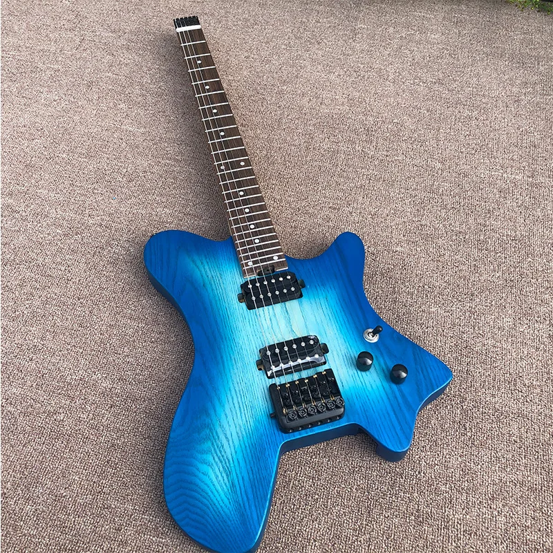 

Портативная безголовая электрическая гитара, синяя, с 5 горлышками, американский Ясень, круглая проволока из нержавеющей стали, бесплатная ...