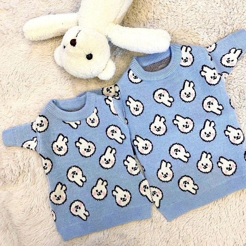 Blue Rabbit Pet Sweater Dog Clothes Knitted Sweater Autumn And Winter Clothes Teddy Cat Bottoming Shirt Puppy Warm Pullover