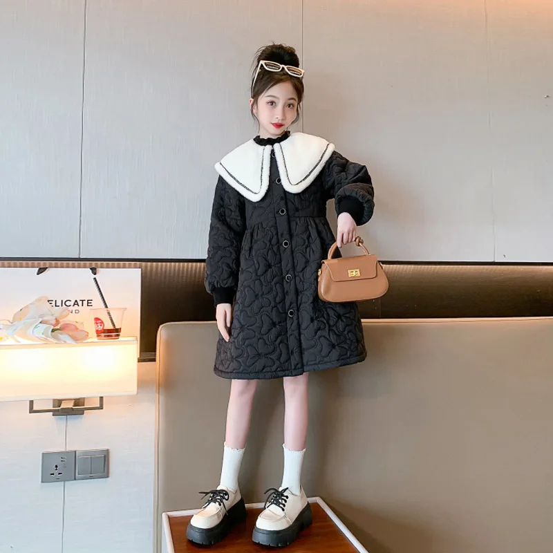 

Хлопковая куртка для девочек, осень и зима 2023, Новая ветровка средней длины с запахом для детей на зиму