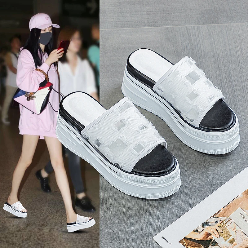 AIYUQI Slippers Women Outdoor Summer Hollow Breathable Slippers Women Casual fashion Korean High-heel Slippers Female