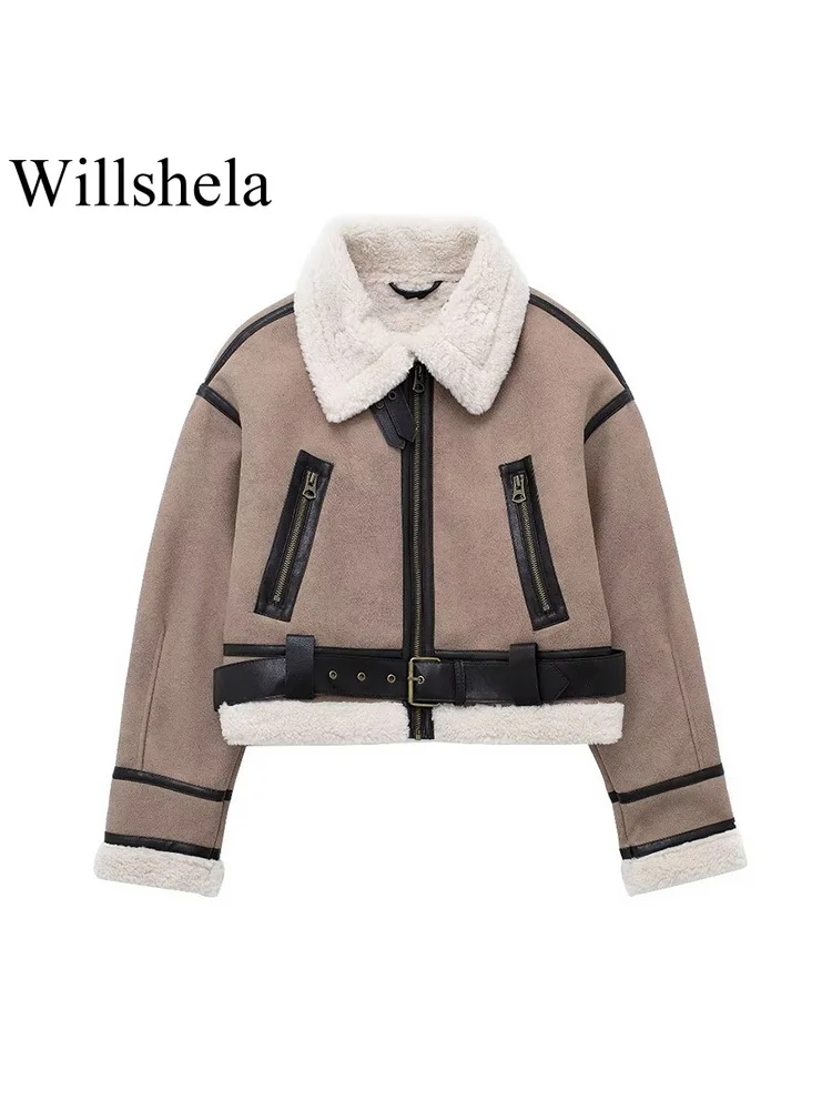 

Willshela женские модные куртки с карманами цвета хаки на молнии спереди винтажные куртки с отворотом и длинными рукавами женские шикарные наряды