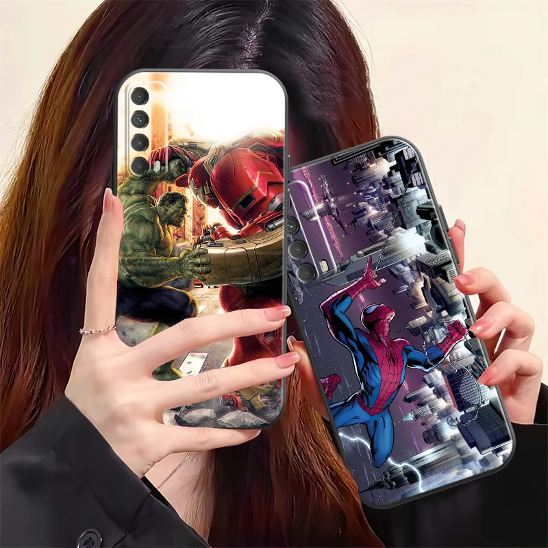

Popular Marvel Phone Case For Huawei P Smart Z P20 P30 Honor 8X 9 9A 9X 10 10 Lite Liquid Silicon Coque Funda Black