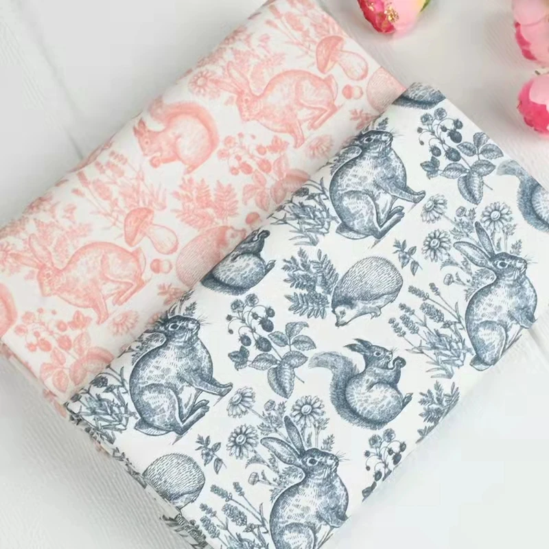 Хлопковая ткань Showa Cartoon Animals Vintage Cute Rabbit Sketch Bunny Squirrel Hedgehog Forest для пошива платья в стиле Лолита.