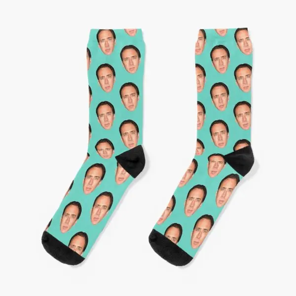 

Nicolas Cage Head Crew Socks Breathable Short Girls Cotton Cute Black Funny Pattern Autumn Sports Best Unisex Winter Women