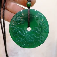 chinese natural white chalcedony hand carved chrysanthemum safety buckle jade pendant fashion jewelry female agate necklace