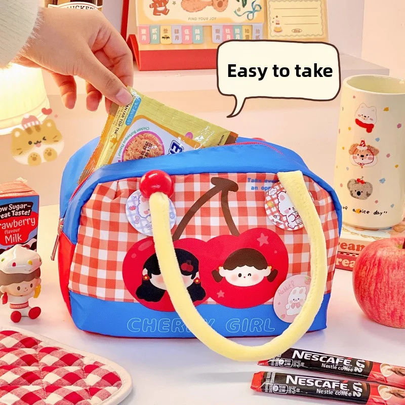 Фото Kawaii Cherry термосумка для обеда для женщин, работы, детей, школы, милая портативная изолированная сумка для ланча, сумка Bento, сумки для хранения еды №3