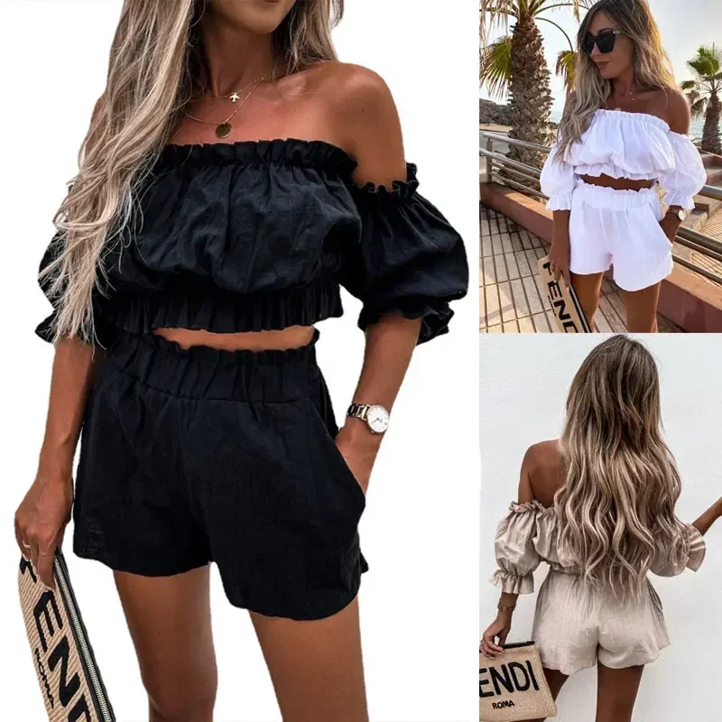 Женский летний комплект из 2 предметов Повседневная Блузка с открытыми плечами и