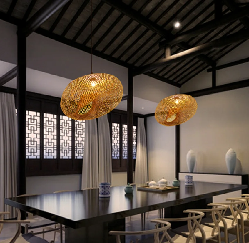 

100% ручная плетеная бамбуковая и деревянная люстра, подходит для гостиничного сада, столовой, кабинета, гостиной, освещения, лампа ручной работы