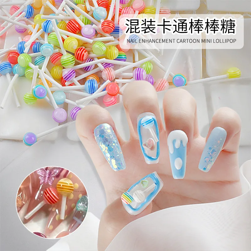 

500PC 6MM Summer Lollipop NAIL Charm Resin Nail Art Kawaii DIY 3D Mixed Color Decoration Studs Jewelry Manicure Glitter Nail Art