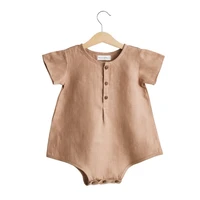 new summer cotton and linen childrens jumpsuit solid color comfortable baby loose crawling