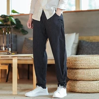 mens casual sweatpants cropped pants men thin striped harem pants breathable cotton linen pencil pants fashion trousers male