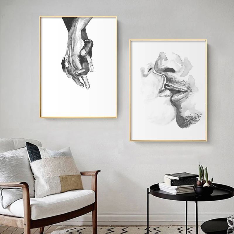 

Современный абстрактный постер пара поцелуев Эскиз Холст живопись Черно-белый Принт настенные художественные картины для гостиной домашний декор
