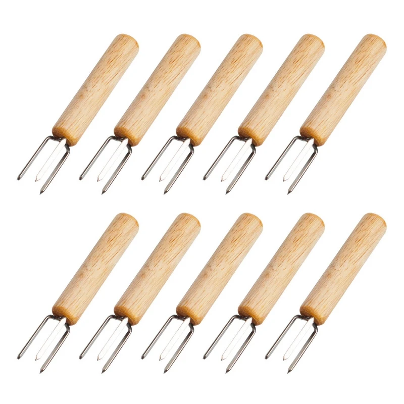 

10 Pcs Stainless Steel Corn Fork Wooden Handle Corn Holders Fruit Forks Corn On The Cob Skewer Outdoor Barbecue Tool