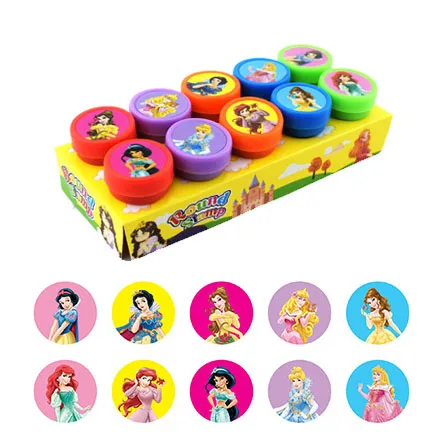 10Pcs/set Disney Princess Frozen Elsa Anna Jasmine Snow White Seals Stamp Cartoon Cute Figures Toys Birthday Gifts for Girls