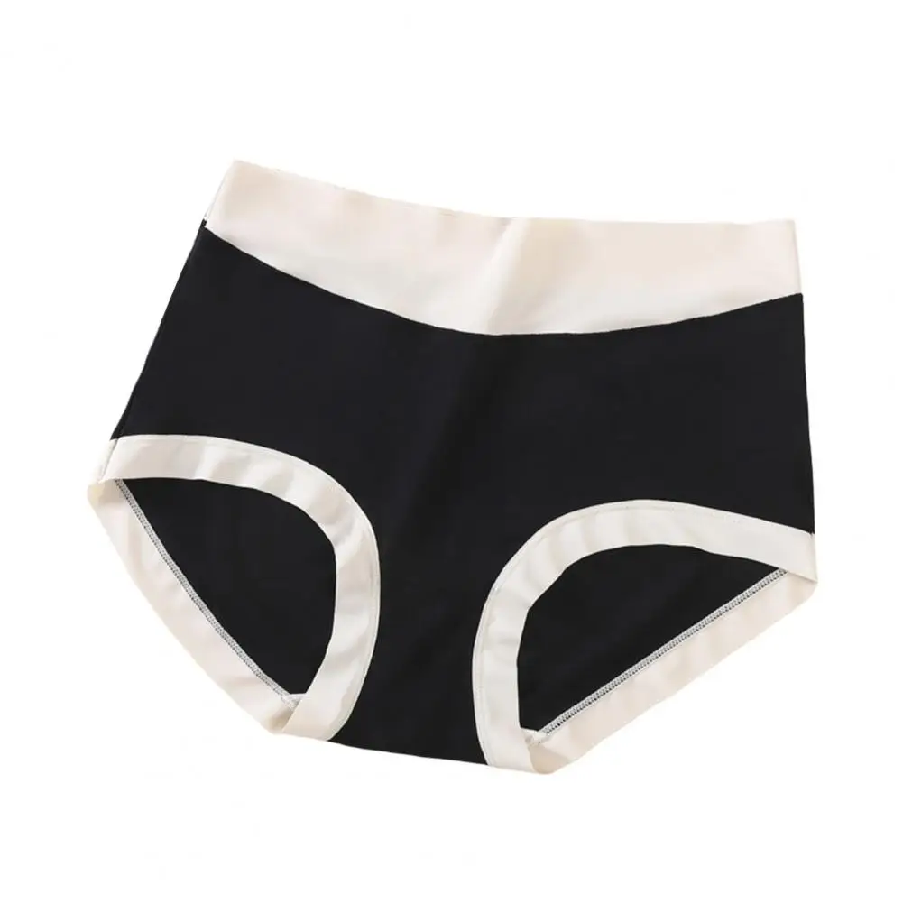 

Women Panties Cotton Inner Crotch Color Matching Mid Waist High Stretch Moisture Absorption Briefs Underpants Underwear for Home