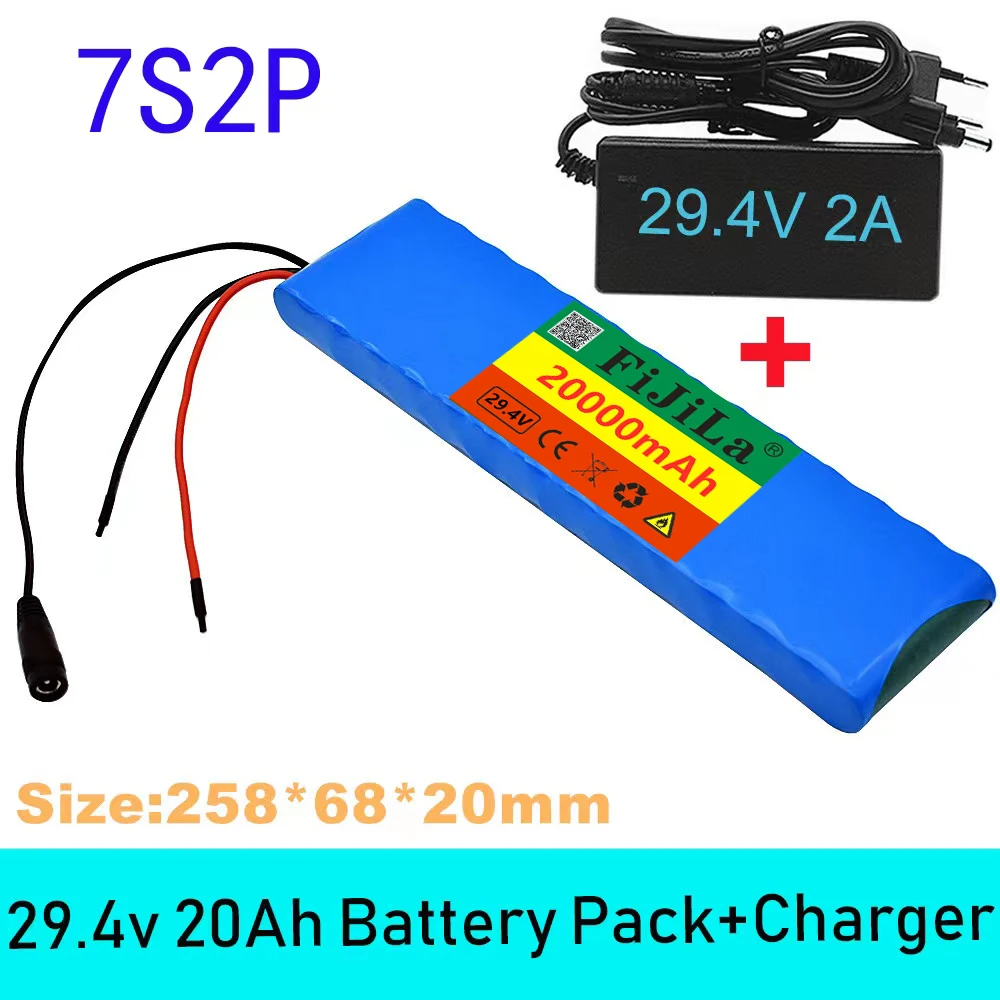 

24V 20Ah 7S2P 18650 li-ion Rechargeable battery pack 29.4v 20000mAh electric bicycle moped Balancing scooter+2A Charger
