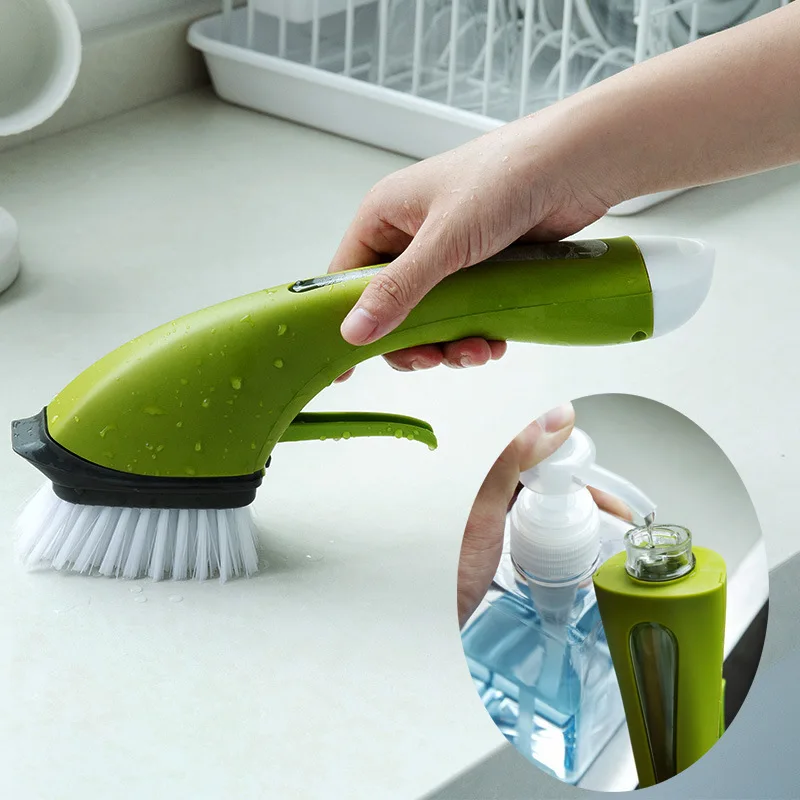 

Long Handle Clean Brush Automatically Add Detergent Ceramic Tile Brush Can Spray Water Brush Decontamination Dishwashing Brush