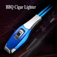 metal double jet windproof gas torch gun lighter outdoor bbq cigar cigarette butane lighters refill smoking gadgets for men