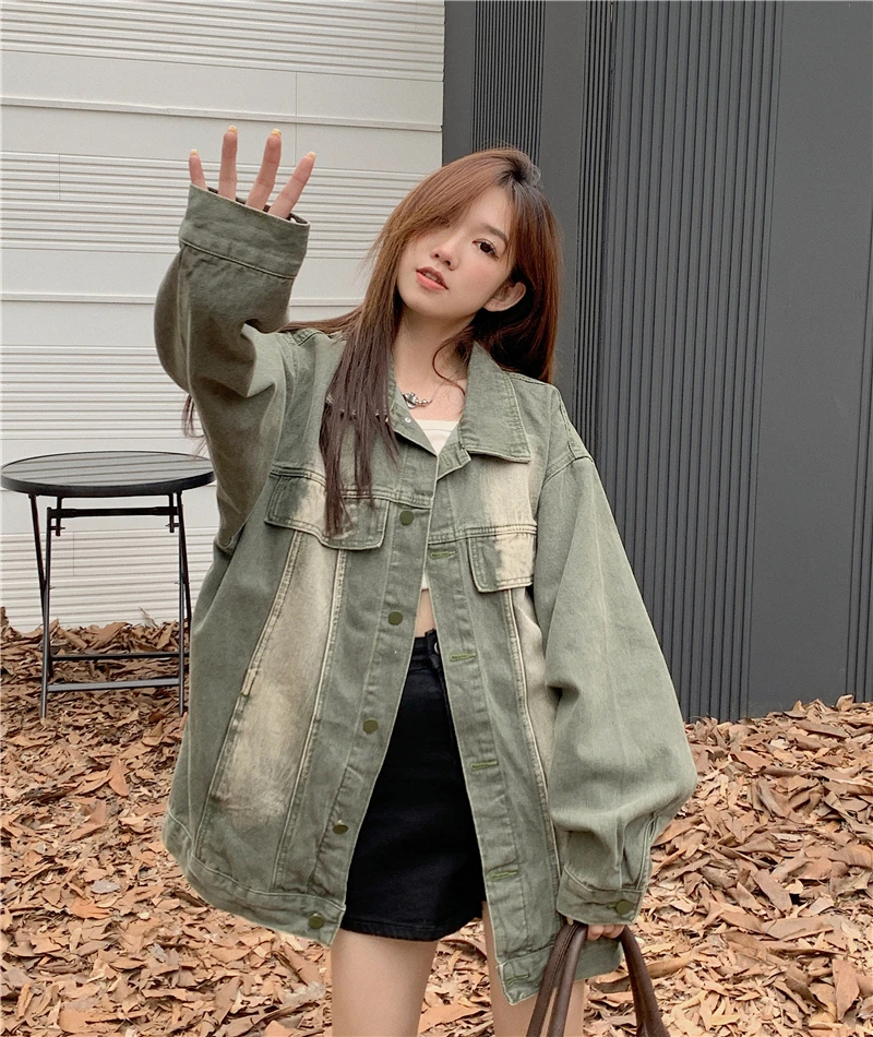 

Autumn new street loose retro old denim jacket women