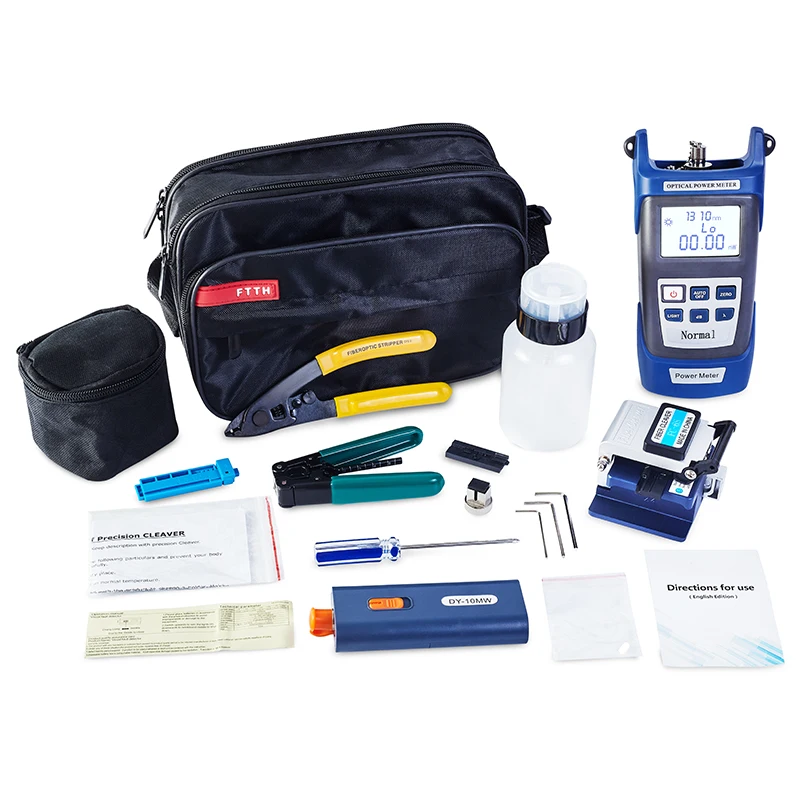 DEBAOFU 12pcs/set Fiber Optic FTTH Cold connection Tool Kit  FC-6S Fiber Cleaver Optical Power Meter 10km Visual Fault Locator