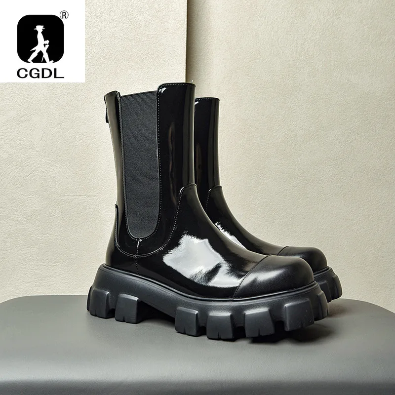 Роскошные мужские ботинки челси из лакированной кожи мужская обувь кожаные