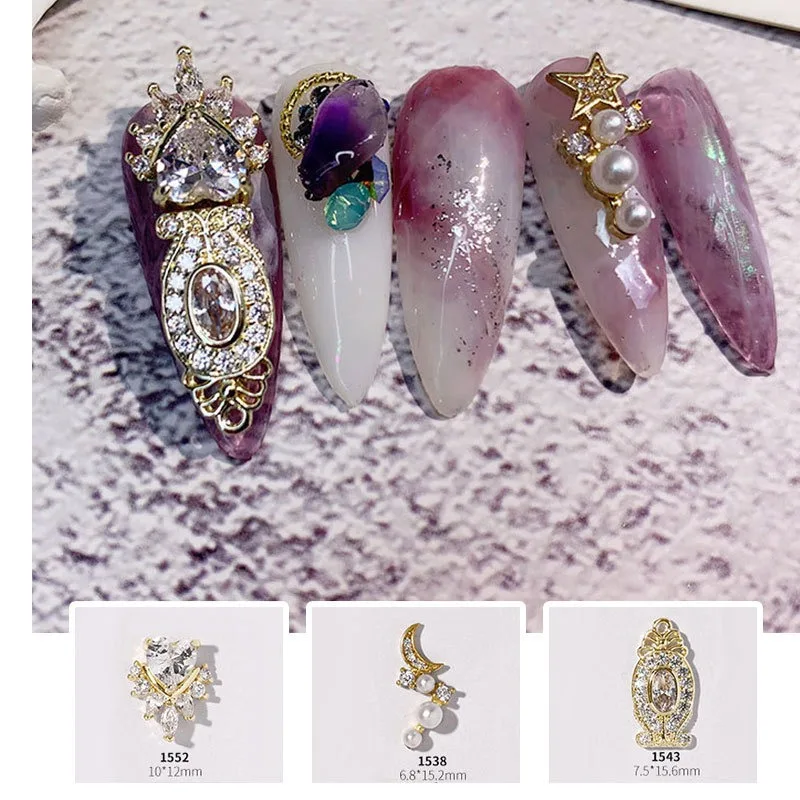 

3pc 2022 Trendy Luxury Nail Art Zircon Metal Decoration Micro-inlaid Flash Diamond Japanese Rhinestones for 3D Nails Peals&Metal