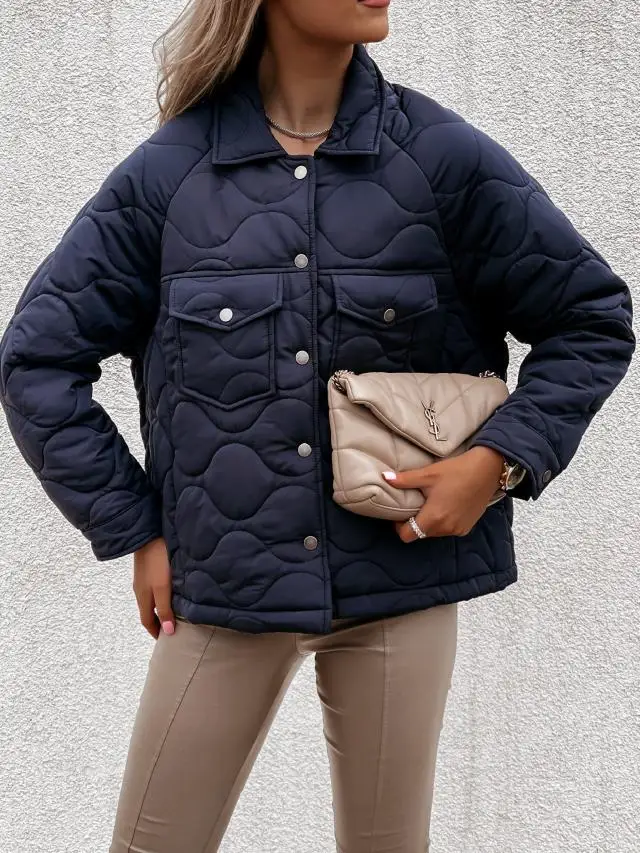 2022 Winter Warm Women's Parkas Black Long Sleeve Buttons Pockets Single Breasted Casual Jacket Female Fashion Ladies Coats