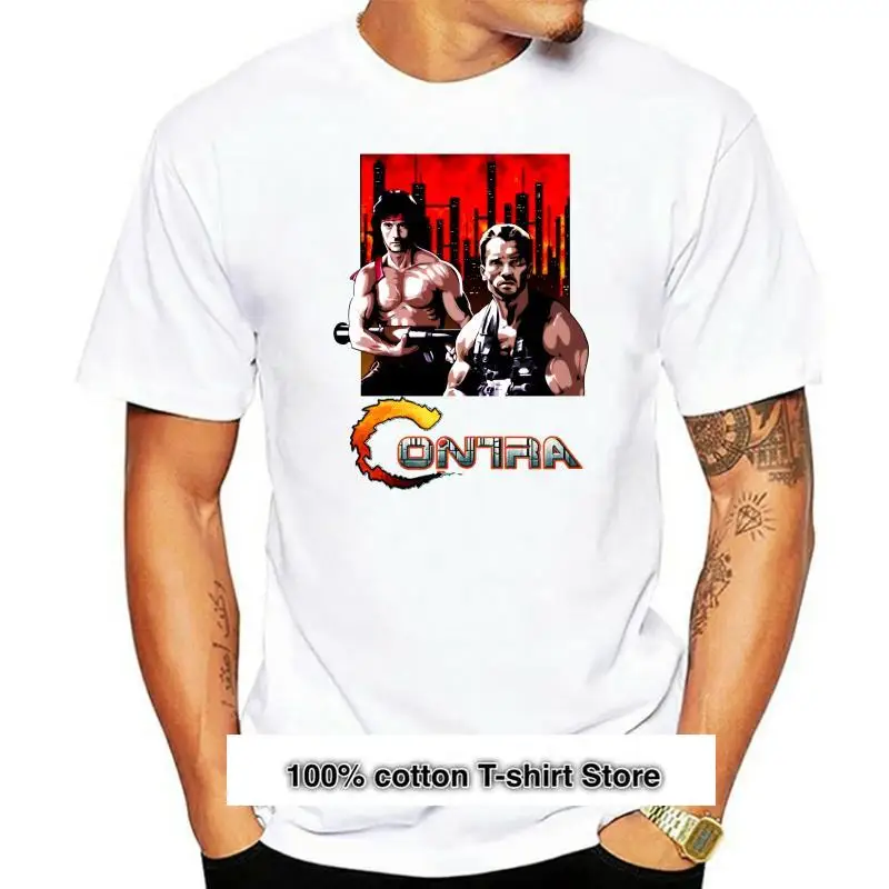 

Camiseta negra de Contra videojuegos para hombre y mujer, camiseta Retro de película de acción, regalo de moda, envío gratis