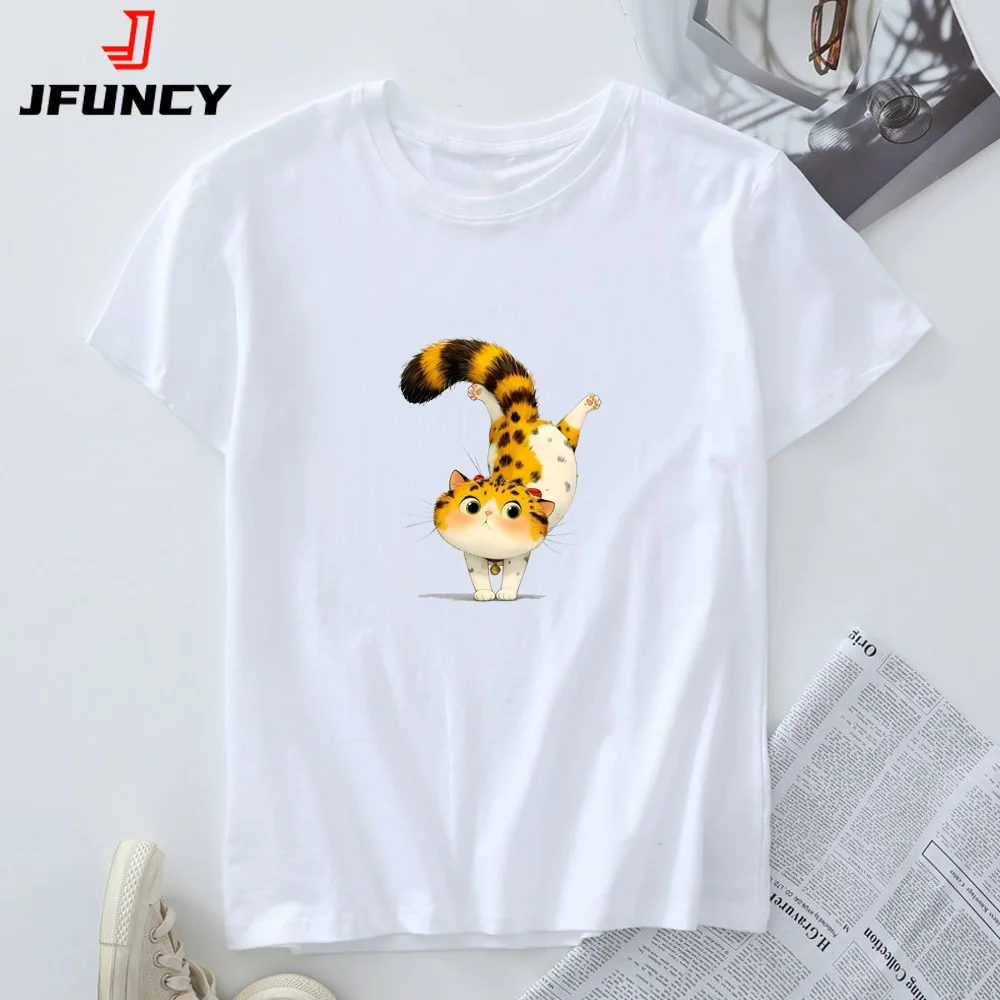 Женская футболка JFUNCY разноцветная с рисунком кота