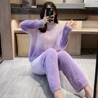 casual fashion trend pullover pajamas plus velvet thick thick warm autumn and winter new gradient color all match pajamas