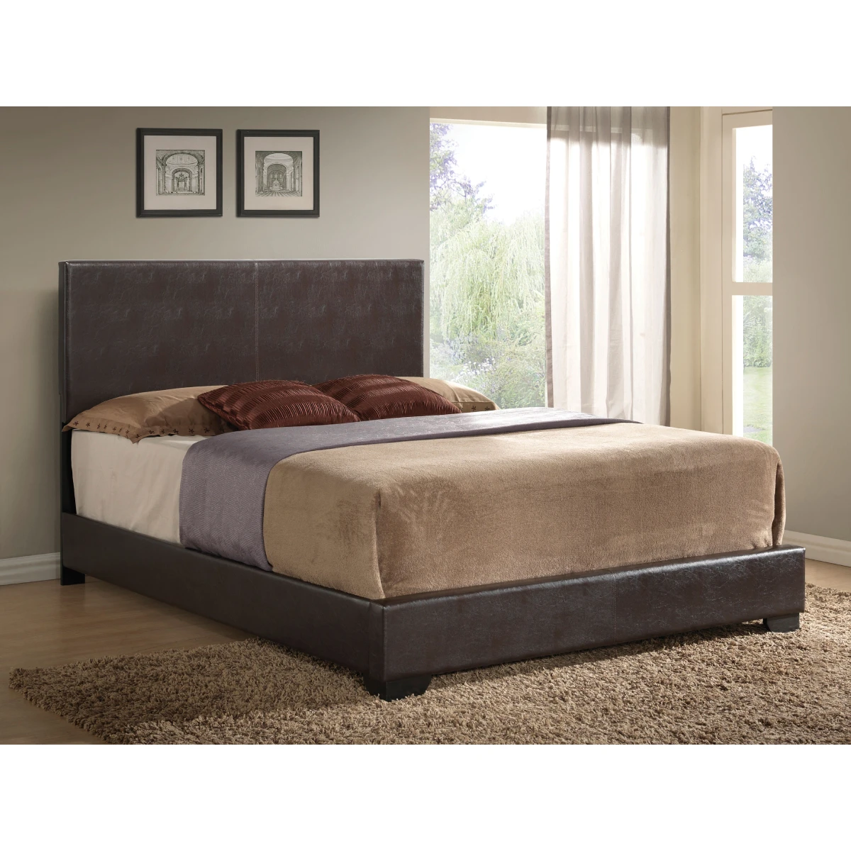 Ireland III Queen/Full/King PU Bed Wood Frame Brown/White/Black [US-W]