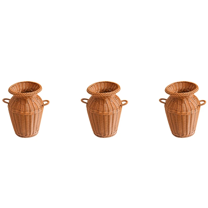 

3X Imitation Rattan Woven Vase Art Vase Tabletop Decoration Plants Flower Pot Faddish Flower Rattan Crafts For Home