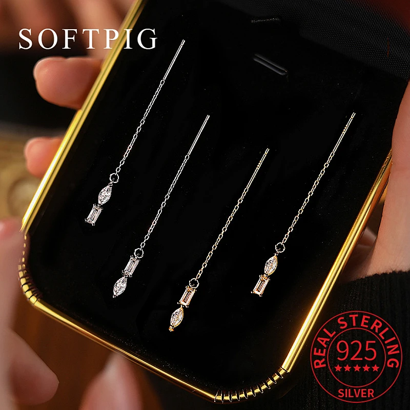 Женские серьги-гвоздики из серебра 925 пробы с цирконом 5 см