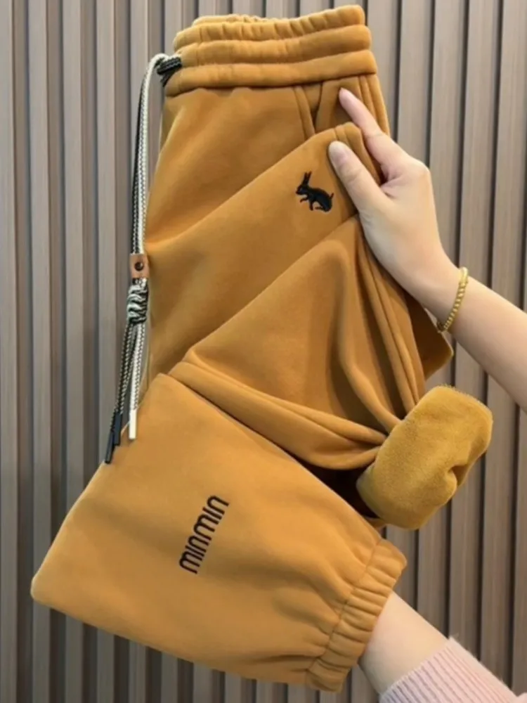 Большие размеры толстые спортивные штаны на флисовой подкладке женские зимние