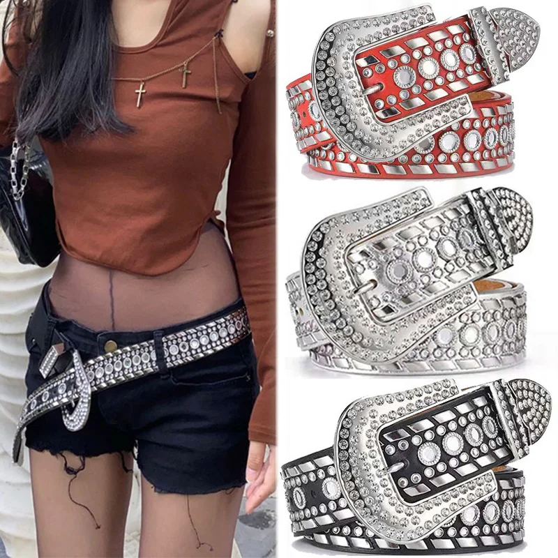 

BISSOLONE High Quality Luxury Brand Rhinestone Belt for Women Men Crystal Set Fashion Western Cowgirl Bling Waist Strap Designer
