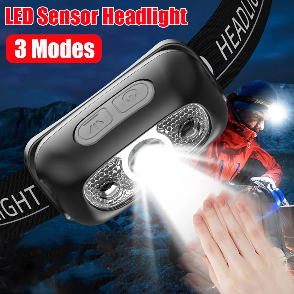 

Powerful LED Sensor Headlight USB Recharging Motion Sensor Headlamp Waterproof Portable Outdoor Camping Fishing Torch Headlight