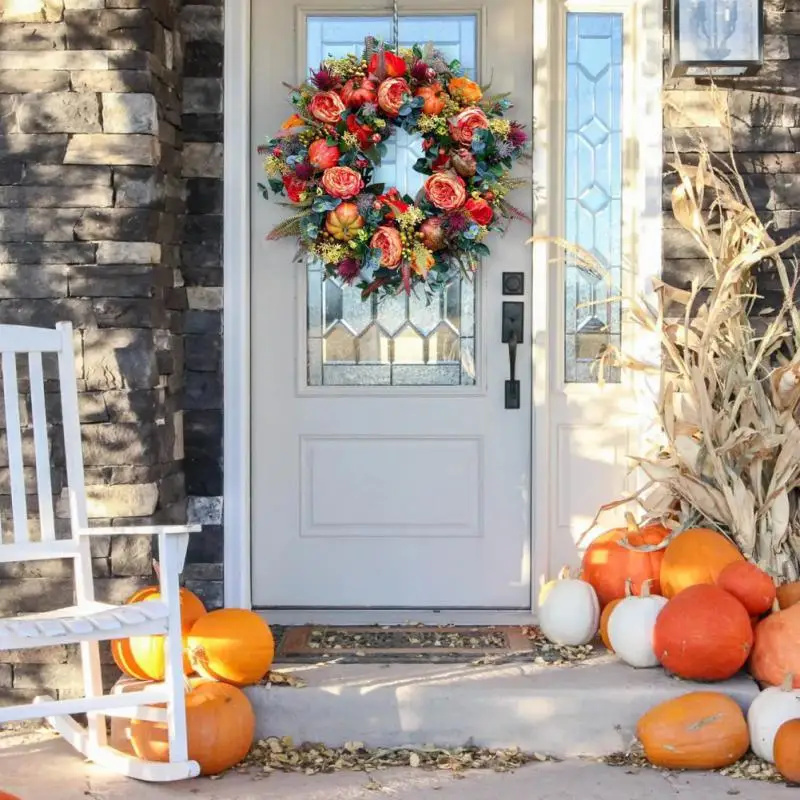 

Luxurious Thanksgiving Wreath Artificial For Halloween Autumn Harvest Pumpkin Door Hanger Classic Hang Ornaments Home Decoration