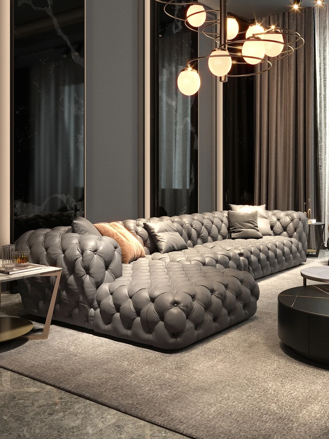 Итальянский кожаный диван современная простая и высококачественная вилла