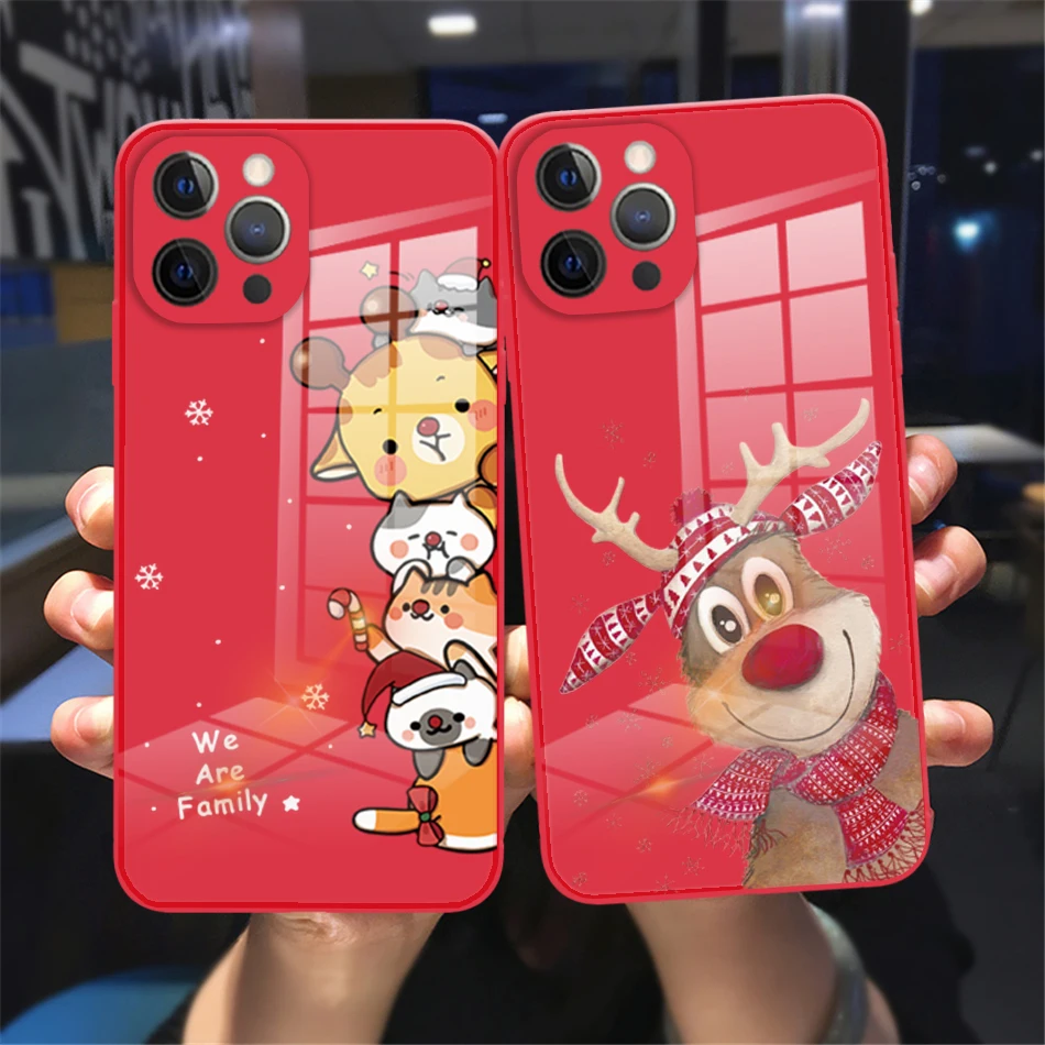 

Christmas Phone Shell Christmas Tree Elk Red Frosted Soft Shell For Iphone 14 13 12 11 Pro Max Xs 8 14 Plus Soft Back Glass case