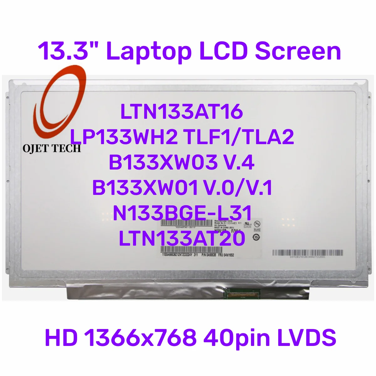 3,5-дюймовый ЖК-экран, 40 контактов, 13,3*1366 LTN133AT16 LP133WH2 TLF1 TLA2 B133XW03 V.4 B133XW01 V.0 V.1 N133BGE-L31 LTN133AT20