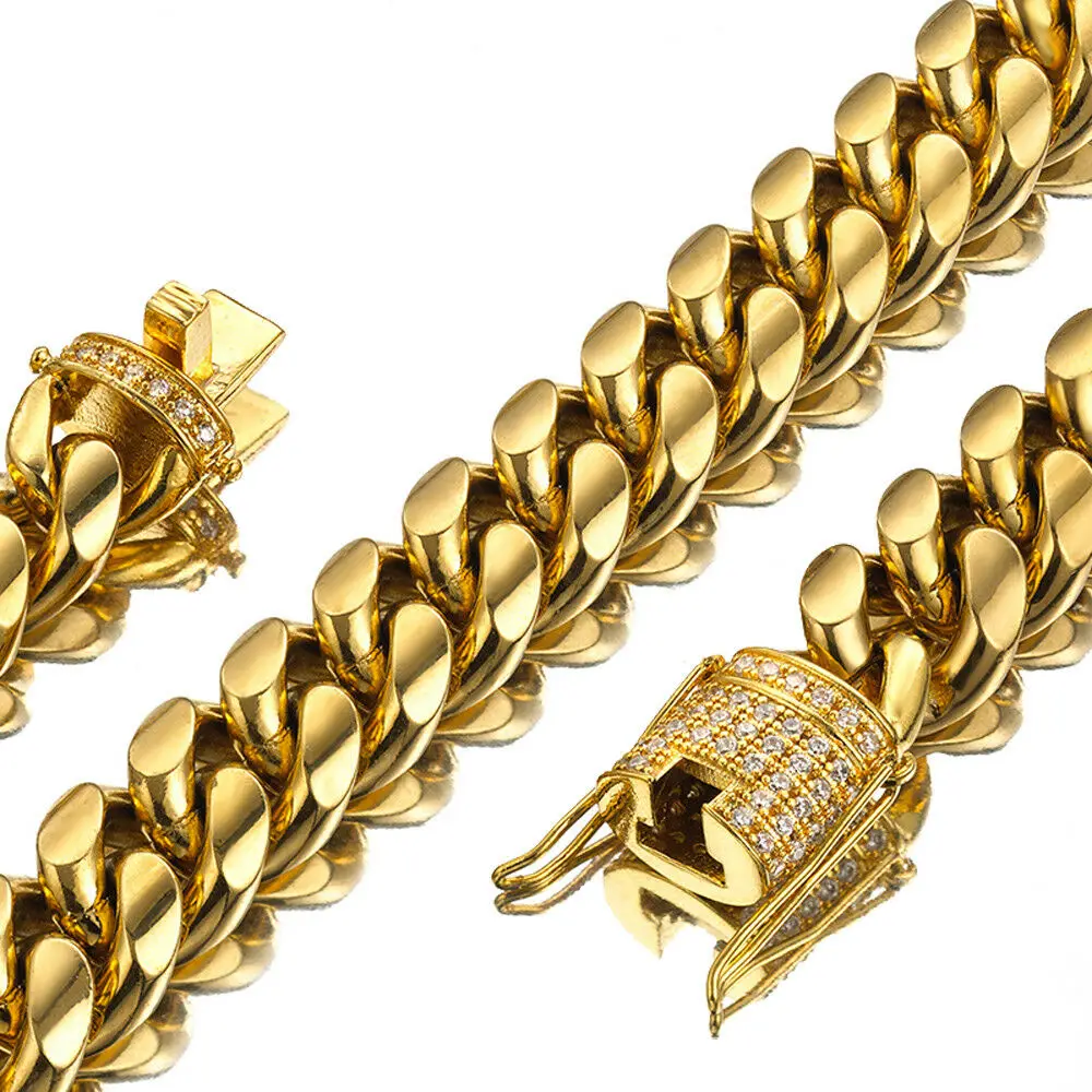 

8/10/12/14/16/18mm Stainless Steel Miami Curb Cuban Chain Necklace Boys Men Gold Color Hip hop Clasp Link Jewelry Bracelet