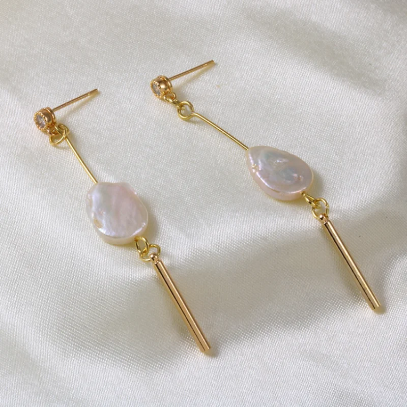 

Minar High Quality Baroque Freshwater Pearl Dangle Earrings 14K Gold Plated Brass Long Chain Tassel Earring for Women Oorbellen