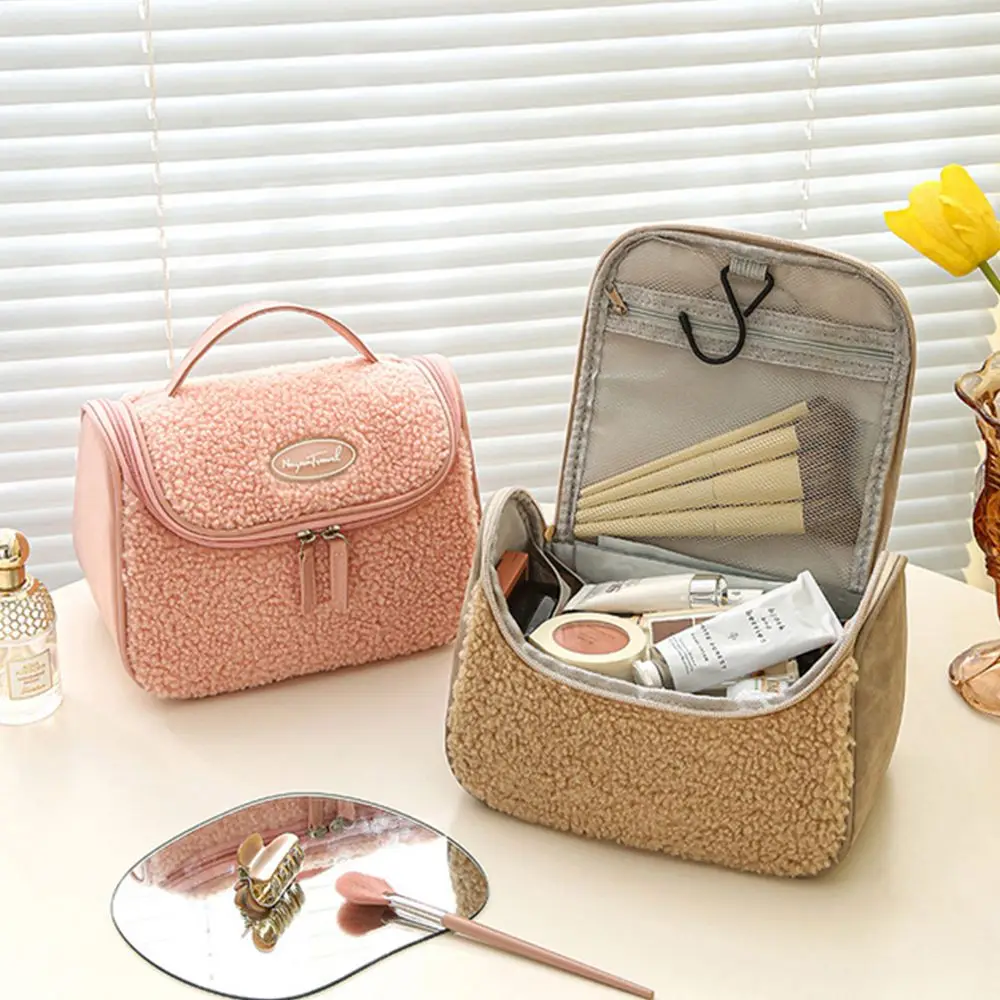 

Lamb Wool Portable Makeup Storage Bag Plush Cosmetic Bag Multifunctional Comestic Organizer Korean Style Toilet Bag